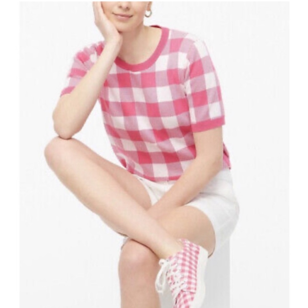 J. Crew Short Sleeve Gingham sweater